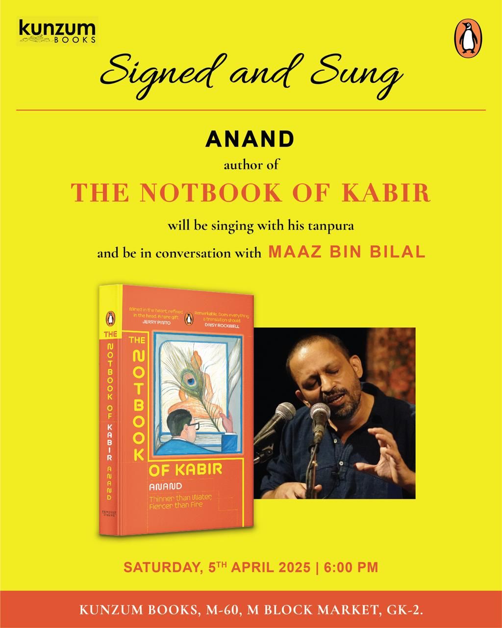 Book Signing & Conversation with Anand – The Notbook of Kabir | With Maaz Bin Bilal & Musical Performance
